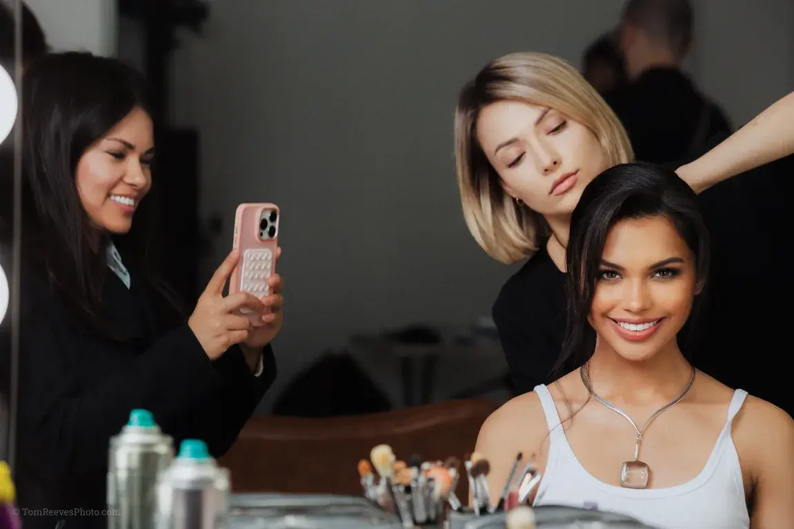 Behind-the-scenes moment directing a portrait subject